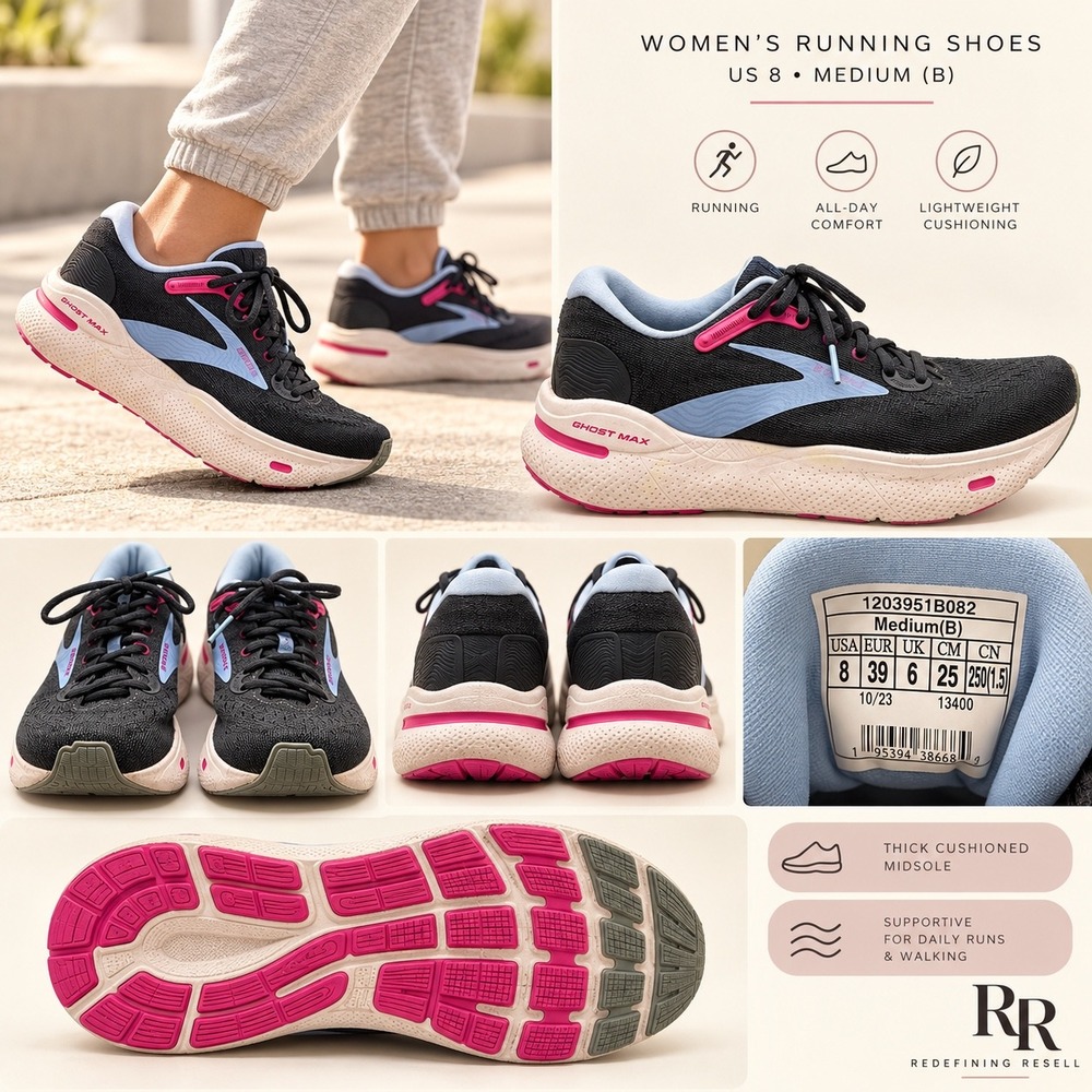 Brooks Ghost Max Womens Running Shoes Black Blue Pink 1203951B082 US 8 Medium B